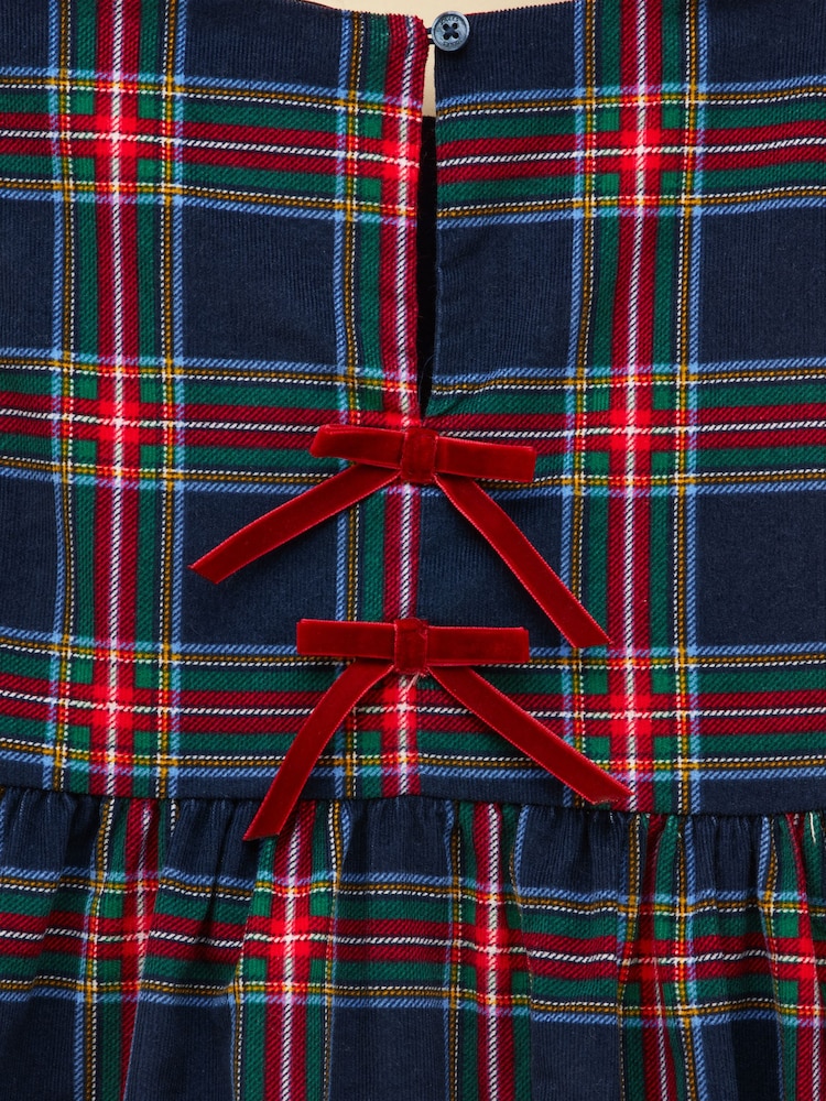 Joules Girls' Darla Navy Check Cord Long Sleeve Dress - Image 4 of 4