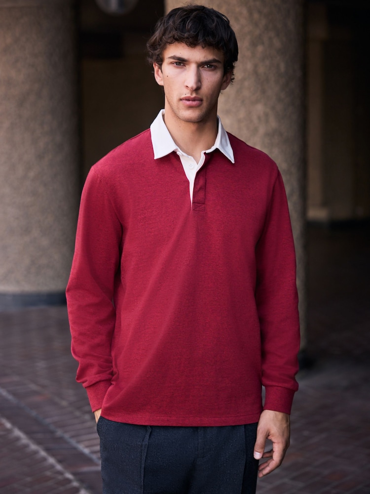 ក្រហម - Plain Rugby Shirt - រូបភាព 1 នៃ 7