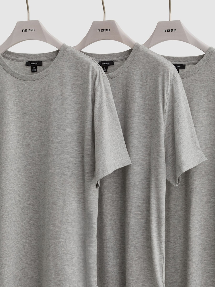 Reiss Grey Melange Bless 3 Pack Cotton Crew-Neck Tailored-Fit T-Shirts 3-Pack - Image 1 of 8