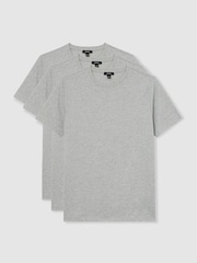 Reiss Grey Melange Bless 3 Pack Cotton Crew-Neck Tailored-Fit T-Shirts 3-Pack - Image 4 of 8