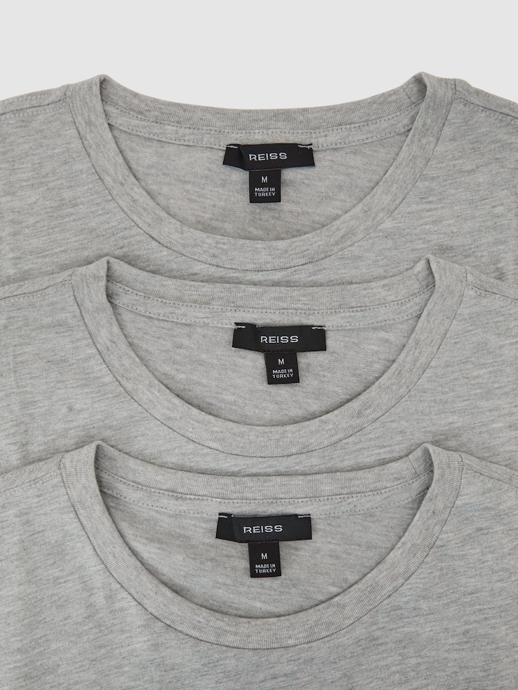 Reiss Grey Melange Bless 3 Pack Cotton Crew-Neck Tailored-Fit T-Shirts 3-Pack - Image 8 of 8