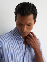 Reiss Soft Blue/White Stripe Volley R-Flex Four-Way Stretch Striped Shirt Slim-Fit - Image 1 of 8