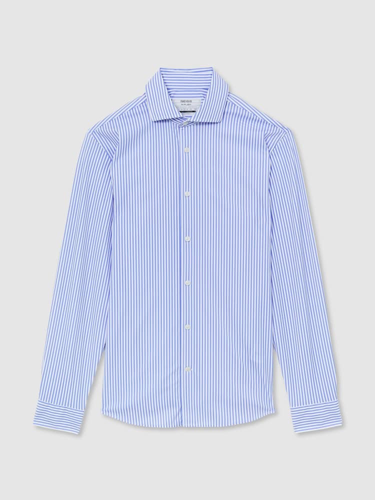 Reiss Soft Blue/White Stripe Volley R-Flex Four-Way Stretch Striped Shirt Slim-Fit - Image 2 of 8