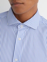 Reiss Soft Blue/White Stripe Volley R-Flex Four-Way Stretch Striped Shirt Slim-Fit - Image 4 of 8