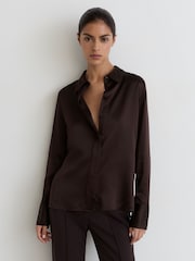 Burgunder - Reiss Ameira Hemd aus Seidensatin mit verdeckter Knopfleiste - Bild 1 von 8