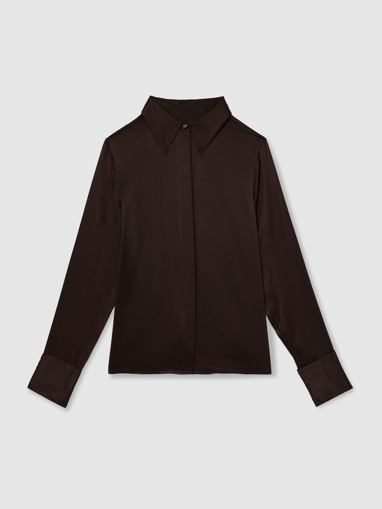 Burgunder - Reiss Ameira Hemd aus Seidensatin mit verdeckter Knopfleiste - Bild 2 von 8 Burgunder - Reiss Ameira Hemd aus Seidensatin mit verdeckter Knopfleiste - Bild 2 von 8