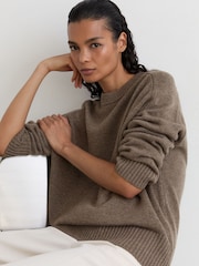 Reiss Dark Neutral Riley Wool-Cashmere Crew-Neck Raglan Jumper - Image 1 of 8