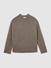 Reiss Dark Neutral Riley Wool-Cashmere Crew-Neck Raglan Jumper - Image 2 of 8