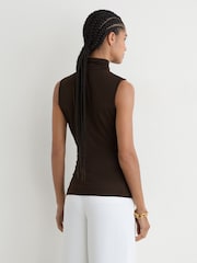 Reiss Chocolate Brown Wanda Ruched High-Neck Top - Image 5 of 6