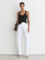 Reiss Black Bella Stretch-Cotton Hardware-Detail Vest - Image 1 of 6