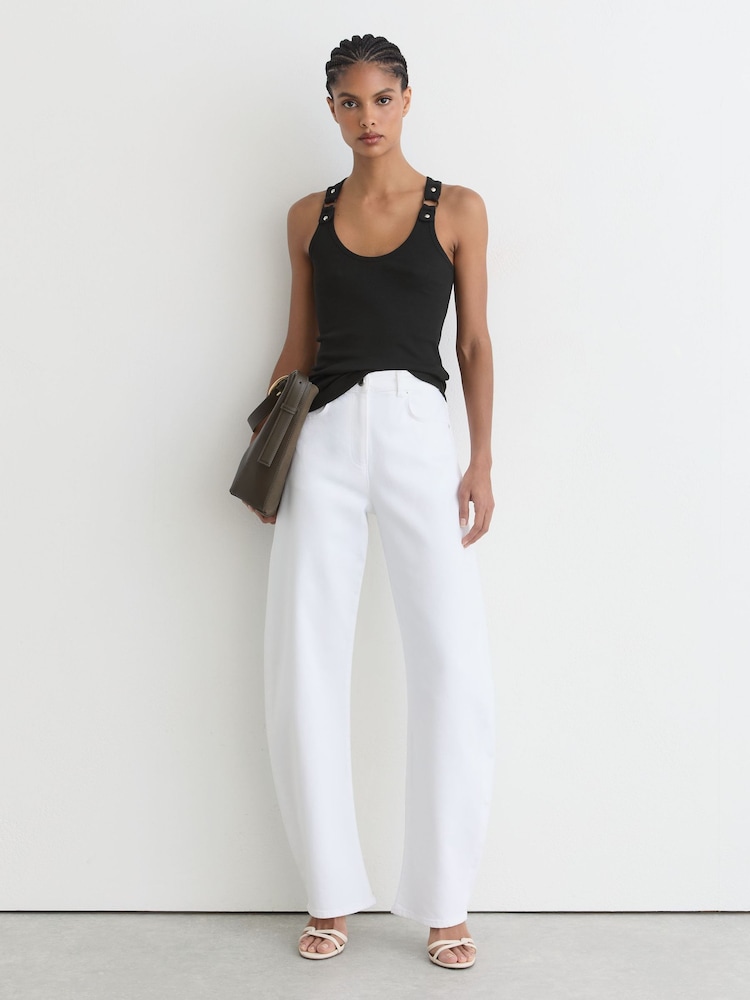 Reiss Black Bella Stretch-Cotton Hardware-Detail Vest - Image 1 of 6 Reiss Black Bella Stretch-Cotton Hardware-Detail Vest - Image 1 of 6