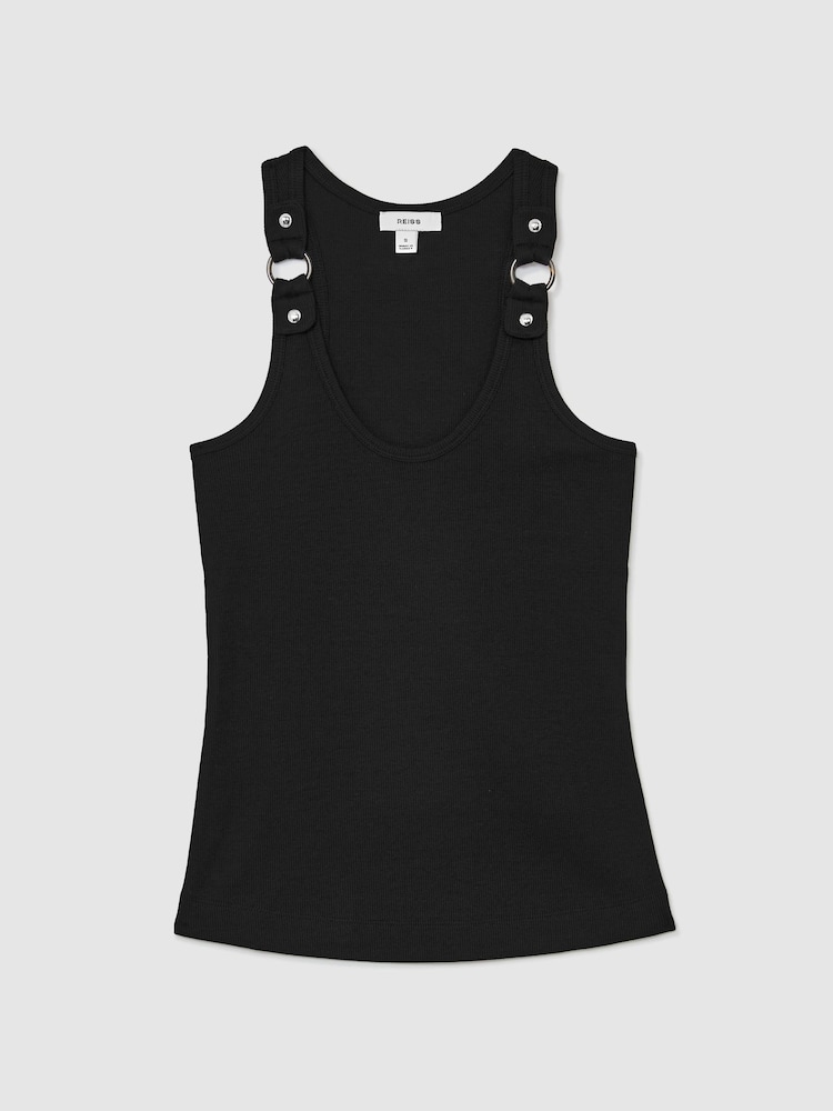 Reiss Black Bella Stretch-Cotton Hardware-Detail Vest - Image 2 of 6 Reiss Black Bella Stretch-Cotton Hardware-Detail Vest - Image 2 of 6