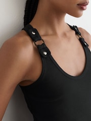 Reiss Black Bella Stretch-Cotton Hardware-Detail Vest - Image 3 of 6