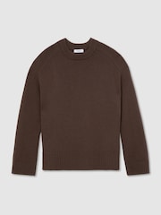 Reiss Mocha Brown Riley Wool-Cashmere Crew-Neck Raglan Jumper - Image 2 of 7