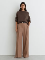 Reiss Mocha Brown Riley Wool-Cashmere Crew-Neck Raglan Jumper - Image 3 of 7