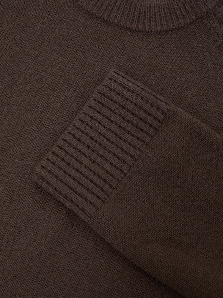 Reiss Mocha Brown Riley Wool-Cashmere Crew-Neck Raglan Jumper - Image 7 of 7