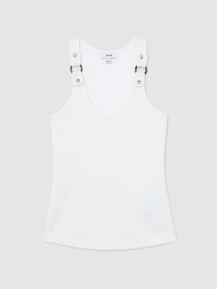 Reiss White Bella Stretch-Cotton Hardware-Detail Vest - Image 2 of 6 Reiss White Bella Stretch-Cotton Hardware-Detail Vest - Image 2 of 6