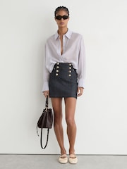 Reiss Dark Blue Skylar Button-Detail Denim Mini Skirt - Image 4 of 7