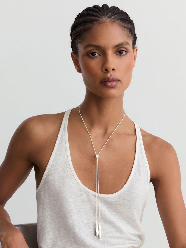 Reiss Silver Tone Tova Sculpted Drop Lariat Necklace - Image 1 of 3 Reiss Silver Tone Tova Sculpted Drop Lariat Necklace - Image 1 of 3