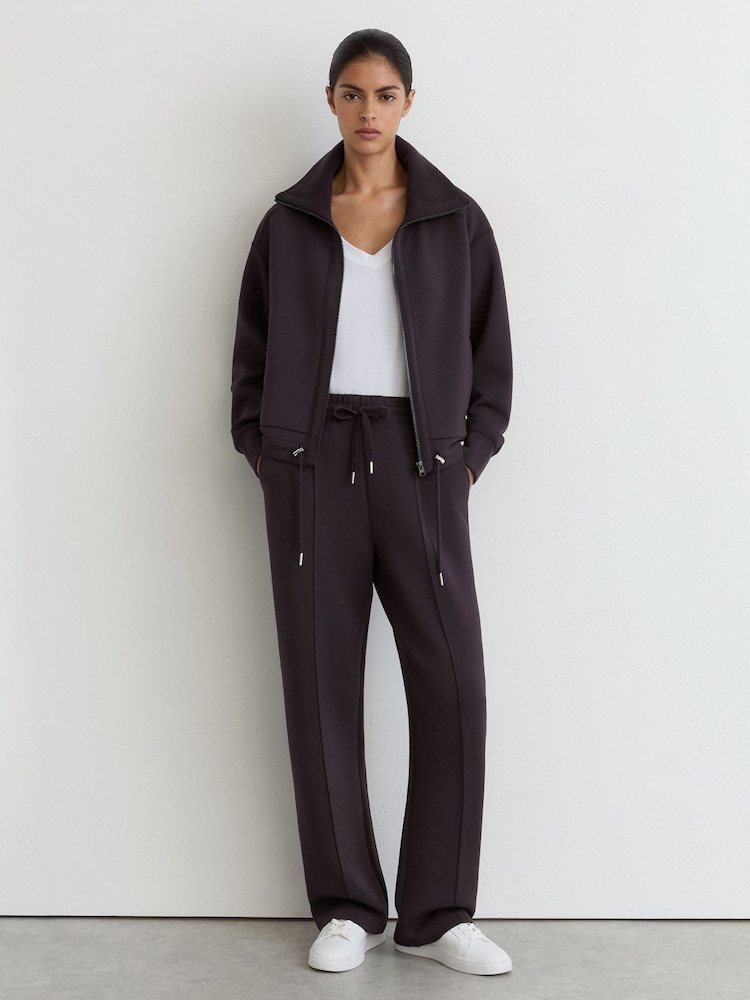 Reiss Grape Burgundy Laurrie Premium Interlock Zip-Front Sweatshirt - Image 1 of 7