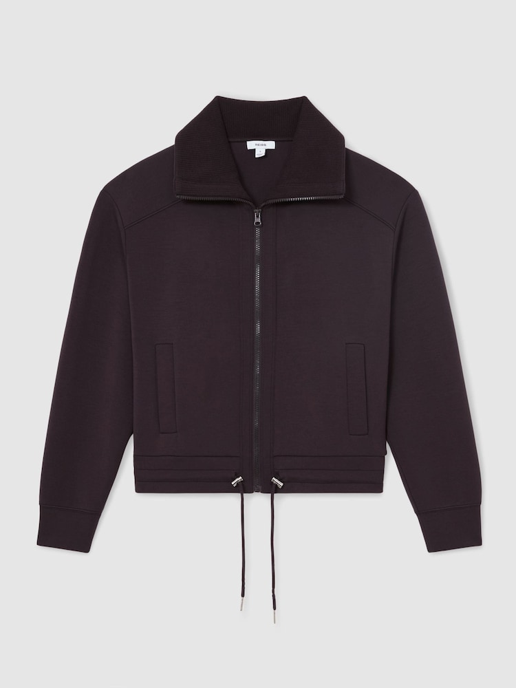 Reiss Grape Burgundy Laurrie Premium Interlock Zip-Front Sweatshirt - Image 2 of 7