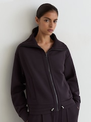 Reiss Grape Burgundy Laurrie Premium Interlock Zip-Front Sweatshirt - Image 3 of 7