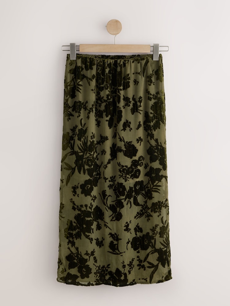 Verde oliva - Floral Devore Midi Skirt - Imagen 1 de 3 Verde oliva - Floral Devore Midi Skirt - Imagen 1 de 3