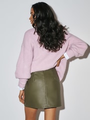 Olive Green Faux Leather Mini Skirt - Image 3 of 4