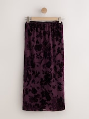Burgundy Red Floral Devore Midi Skirt - Image 1 of 3