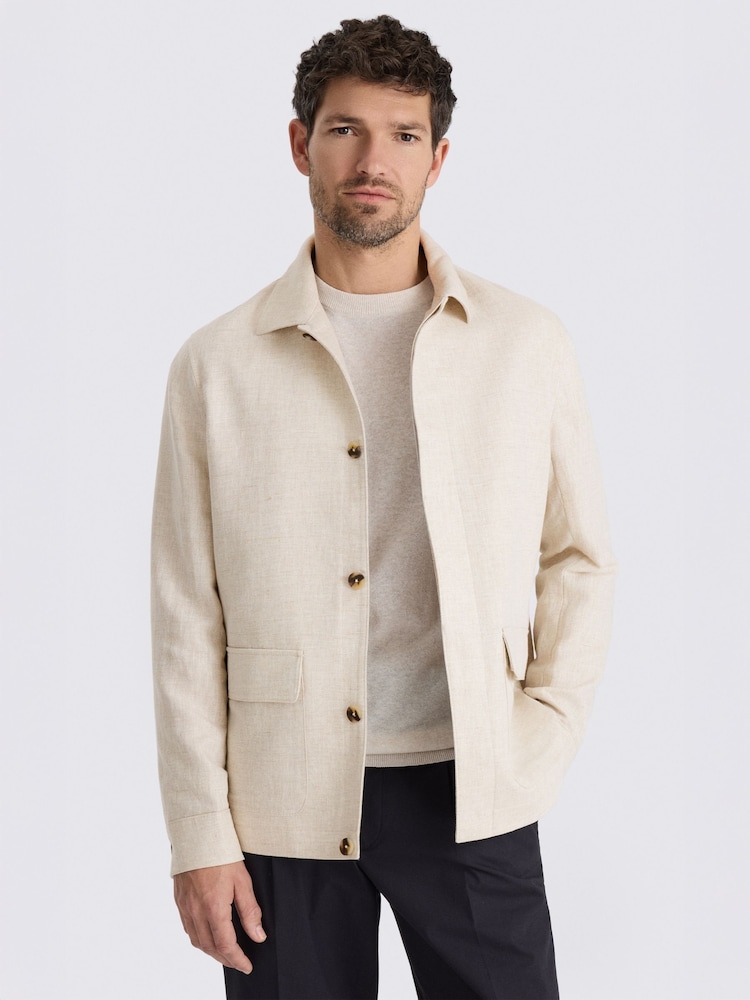 MOSS Cream Twill Linen And Cotton Field Jacket - Image 1 of 5