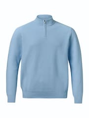 כחול  - Charles Tyrwhitt סוודר כותנה במרקם כוורת עם רוכסן בצווארון - תמונה 4 מתוך 6