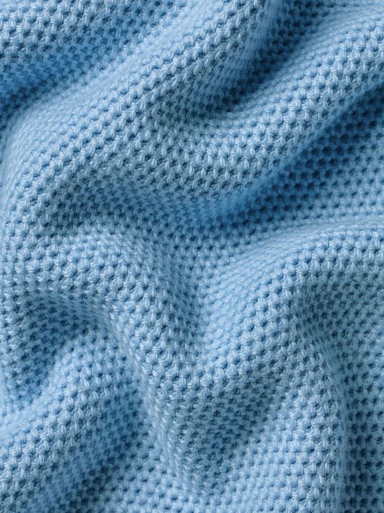 כחול  - Charles Tyrwhitt סוודר כותנה במרקם כוורת עם רוכסן בצווארון - תמונה 6 מתוך 6