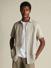 Зеленый - Charles Tyrwhitt Shorts Sleeve Printed Cotton Linen Shirt - Изображение 1 5