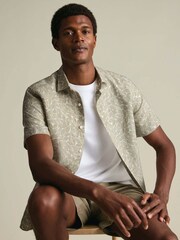 Зеленый - Charles Tyrwhitt Shorts Sleeve Printed Cotton Linen Shirt - Изображение 2 5