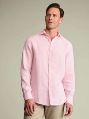 Charles Tyrwhitt Light Pink Plain Pure Linen Shorts Sleeve Shirt - Image 1 of 5