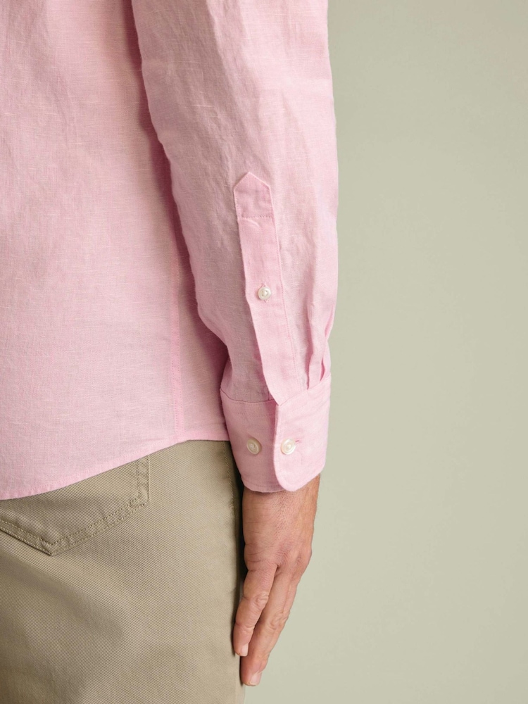 Charles Tyrwhitt Light Pink Plain Pure Linen Shorts Sleeve Shirt - Image 2 of 5