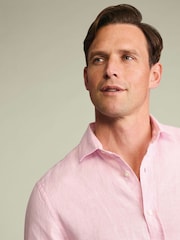 Charles Tyrwhitt Light Pink Plain Pure Linen Shorts Sleeve Shirt - Image 3 of 5