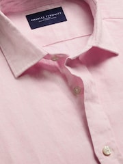 Charles Tyrwhitt Light Pink Plain Pure Linen Shorts Sleeve Shirt - Image 4 of 5