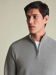 אפור - Charles Tyrwhitt סוודר כותנה במרקם כוורת עם רוכסן בצווארון - תמונה 2 מתוך 5