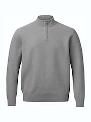 אפור - Charles Tyrwhitt סוודר כותנה במרקם כוורת עם רוכסן בצווארון - תמונה 3 מתוך 5