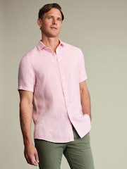 Charles Tyrwhitt Pink Plain Pure Linen Shorts Sleeve Shirt - Image 1 of 4