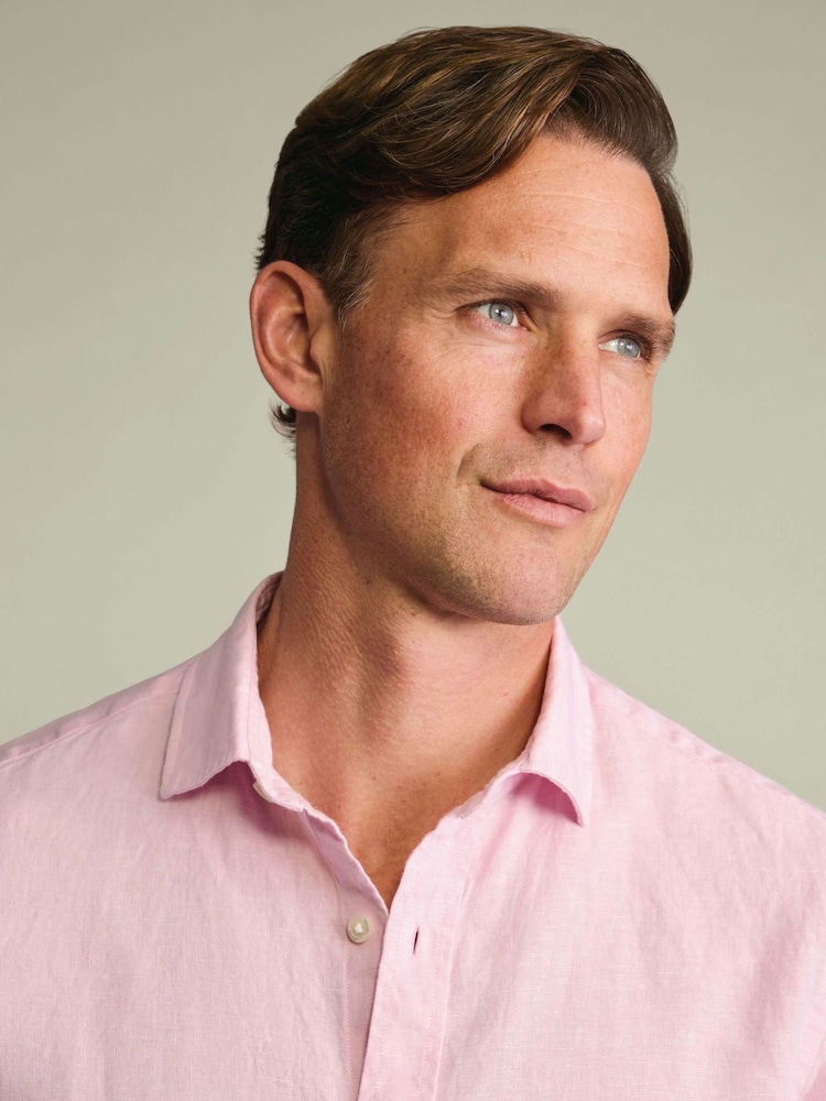 Charles Tyrwhitt Pink Plain Pure Linen Shorts Sleeve Shirt - Image 2 of 4