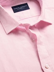 Charles Tyrwhitt Pink Plain Pure Linen Shorts Sleeve Shirt - Image 3 of 4