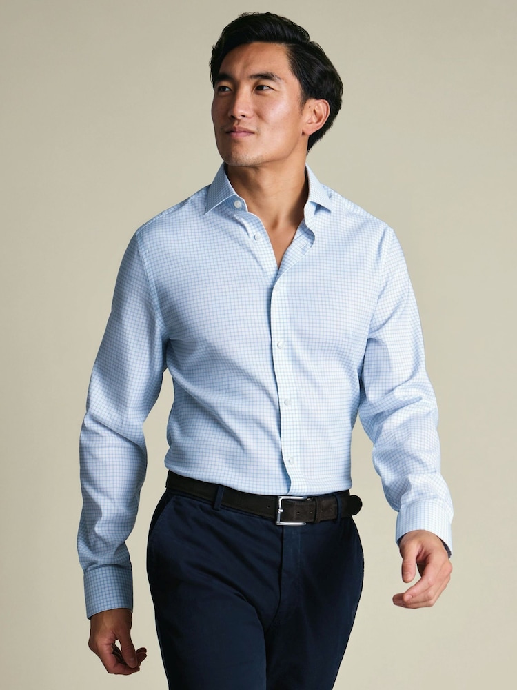 Charles Tyrwhitt Blue Non-Iron Performance Twill Check Shirt - Image 1 of 7