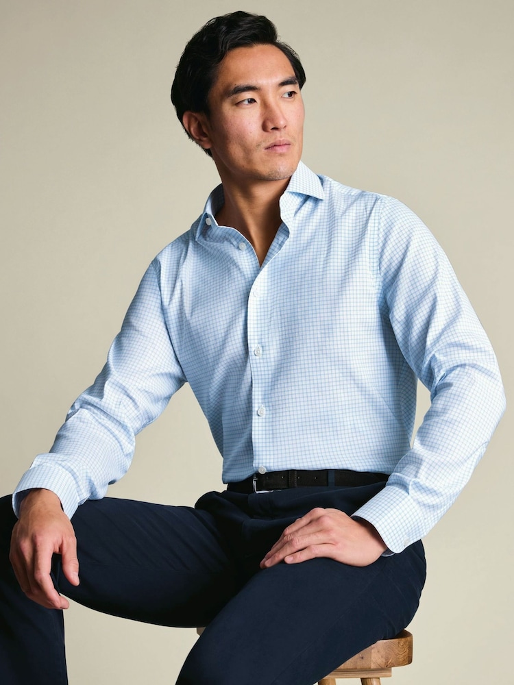 Charles Tyrwhitt Blue Non-Iron Performance Twill Check Shirt - Image 2 of 7