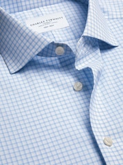 Charles Tyrwhitt Blue Non-Iron Performance Twill Check Shirt - Image 6 of 7