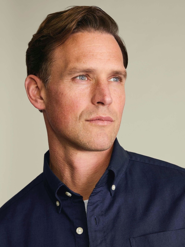 Blå - Charles Tyrwhitt Plain Shorts Sleeve Button-Down Stretch Washed Oxford Shirt - Bilde 2 av 4