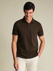 Charles Tyrwhitt Brown Shorts Sleeve Cotton Stretch Smart Pique Polo Shirt - Image 1 of 6