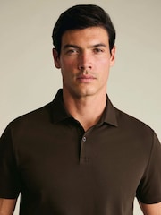 Charles Tyrwhitt Brown Shorts Sleeve Cotton Stretch Smart Pique Polo Shirt - Image 2 of 6
