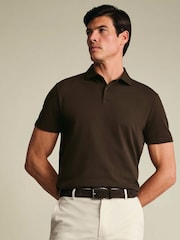 Charles Tyrwhitt Brown Shorts Sleeve Cotton Stretch Smart Pique Polo Shirt - Image 3 of 6
